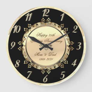Gold Swirls 25th Wedding Anniversary Large Clock
