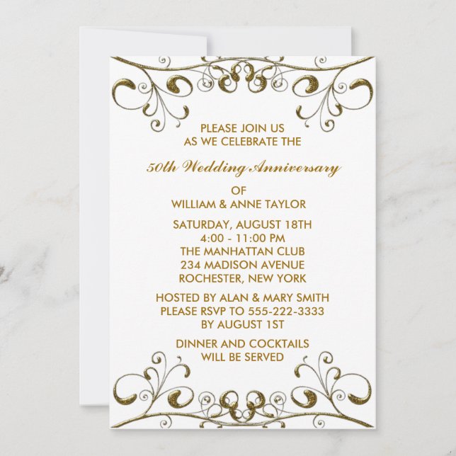 Gold Swirls 50th Wedding Anniversary Invitations (Front)