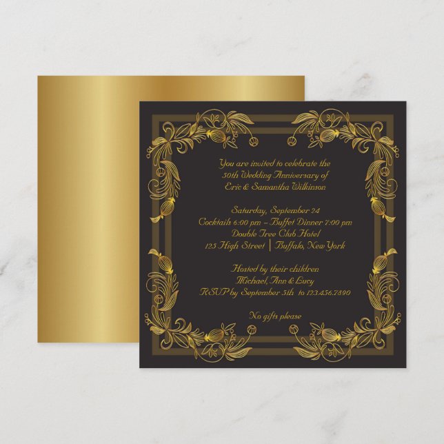 Gold Swirls 50th Wedding Anniversary Party Invitation (Front/Back)