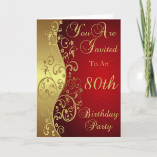 Gold Swirls 80th Birthday Party Invitation