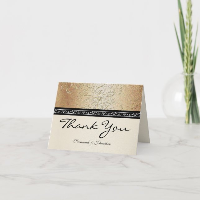 Gold Swirls and Black Font Thank You Cards (Front)