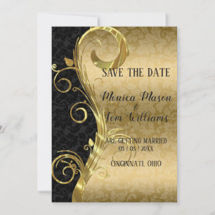 Gold Swirls And Damask Save The Date