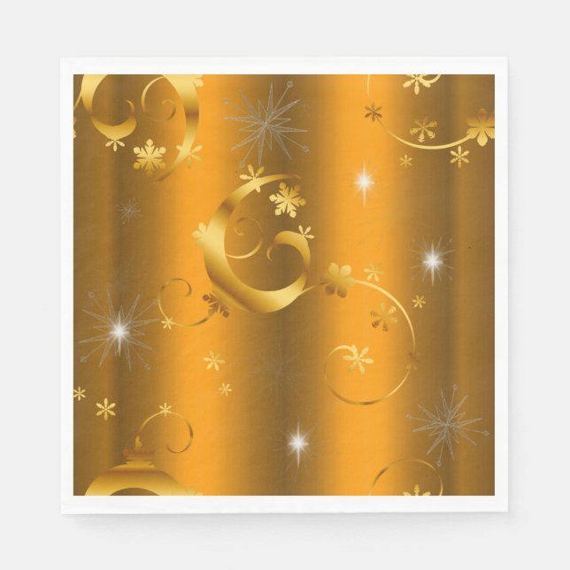 Gold Swirls and Stars Luxurious Christmas Napkin (Front)