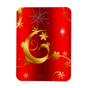 Gold Swirls and Stars Red Christmas Magnet