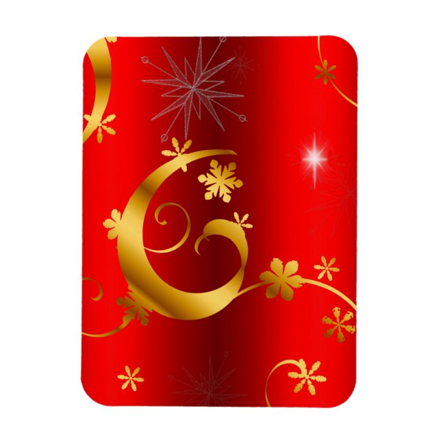 Gold Swirls and Stars Red Christmas Magnet (Vertical)