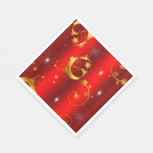 Gold Swirls and Stars Red Christmas Napkin