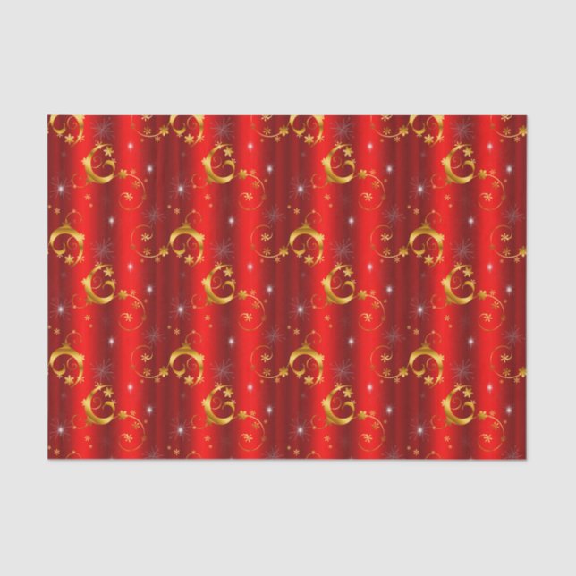 Gold Swirls and Stars Red Christmas Tissue Paper (Front)