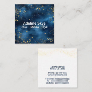 Gold swirls and stars square business card
