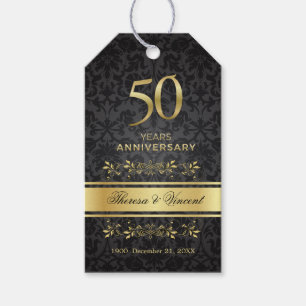 Gold Swirls Black Damask 50 Wedding Anniversary  Gift Tags