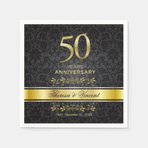 Gold Swirls Black Damask 50 Wedding Anniversary Napkin