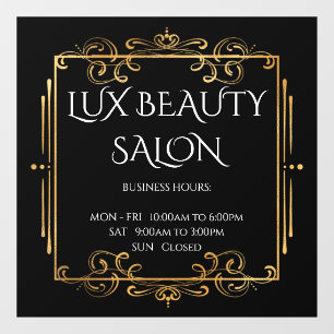 Gold Swirls Black Elegant Business Opening Hours Window Cling