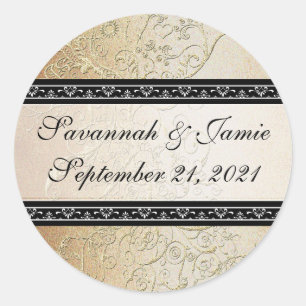 Gold Swirls Black Font Wedding sticker