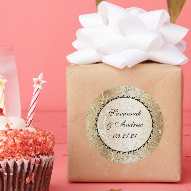 Gold Swirls Black Font Wedding sticker (Party)