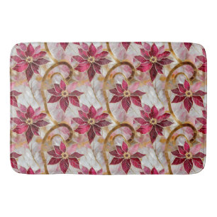 Gold Swirls Burgundy Pink Christmas Poinsettias Bath Mat