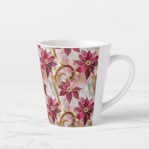 Gold Swirls Burgundy Pink Christmas Poinsettias Latte Mug