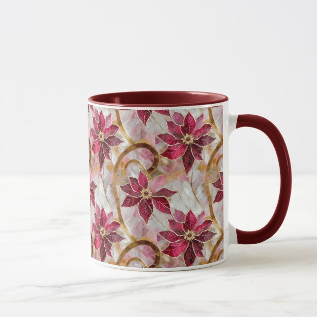 Gold Swirls Burgundy Pink Christmas Poinsettias Mug (Right)