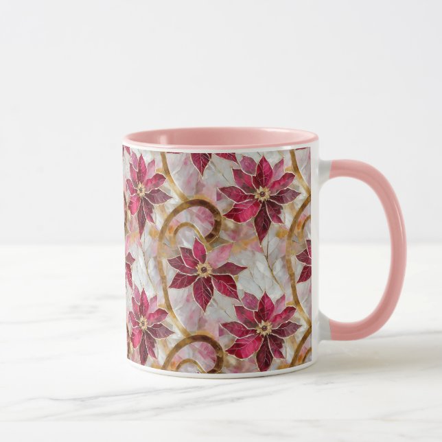 Gold Swirls Burgundy Pink Christmas Poinsettias Mug (Right)