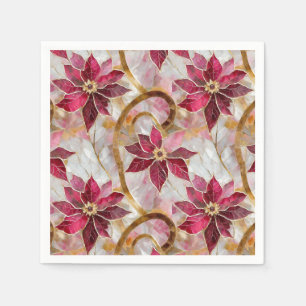 Gold Swirls Burgundy Pink Christmas Poinsettias Napkin
