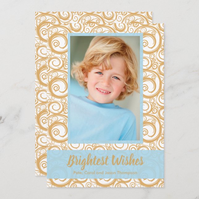 Gold Swirls Christmas Photo Card (Front/Back)