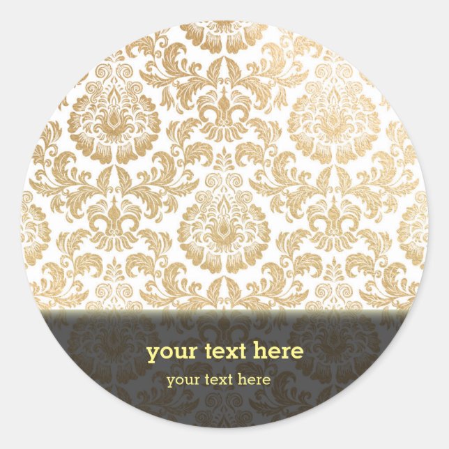 Gold swirls damask classic round sticker (Front)