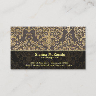 Gold swirls damask wedding planner business card