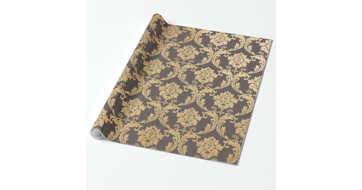 Gold swirls damask wrapping paper Zazzle