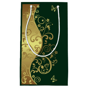Gold Swirls & Dark Green Small Gift Bag