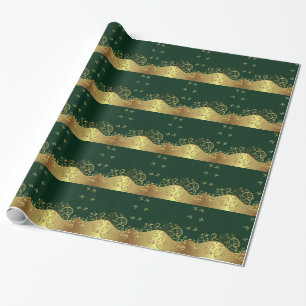 Gold Swirls & Dark Green Wrapping Paper