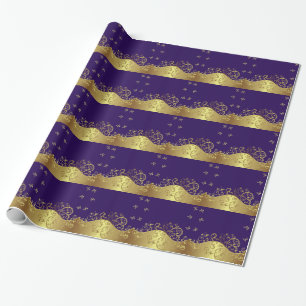 Gold Swirls & Dark Purple Wrapping Paper