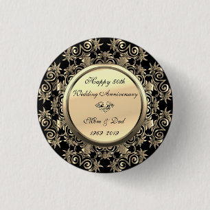 Gold Swirls  Diamond 50th Wedding Anniversary 3 Cm Round Badge