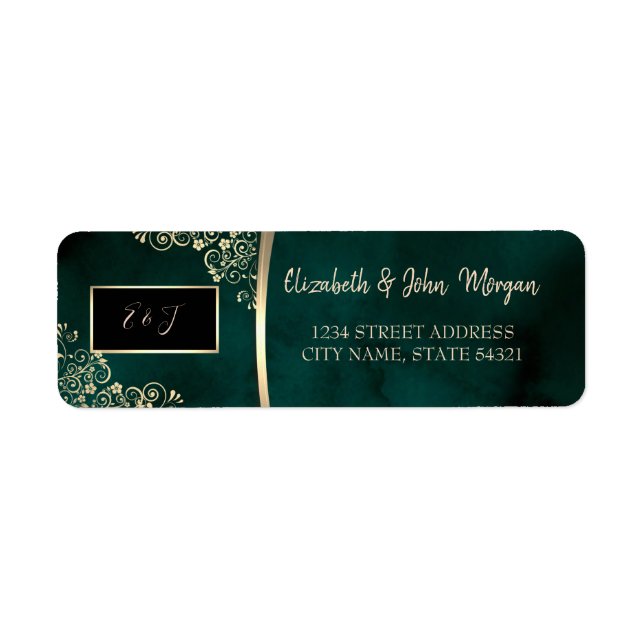 Gold Swirls Emerald Green Wedding  (Front)
