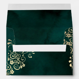 Gold Swirls Emerald Green Wedding Envelope