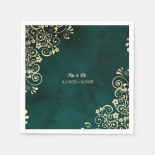 Gold Swirls Emerald Green Wedding Napkin