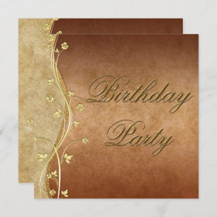 Gold Swirls & Floral Decorations Birthday Invitation