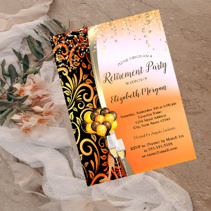Gold Swirls Glas,High Heels, Retirement Party Invitation