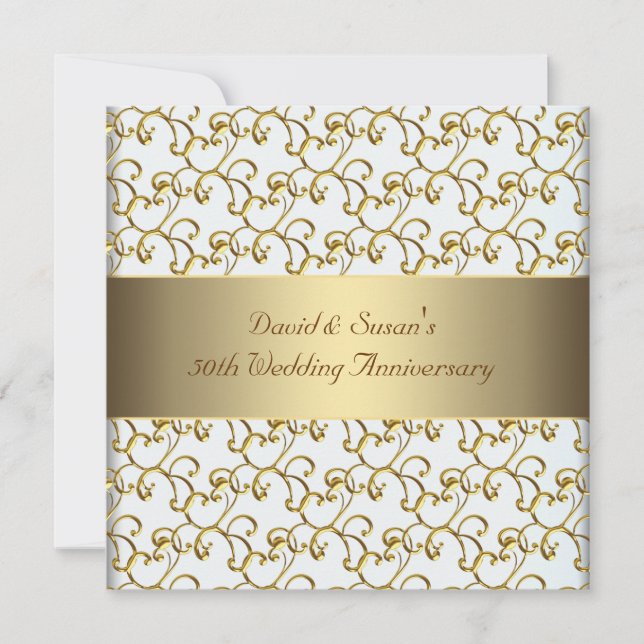 Gold Swirls Gold 50th Wedding Anniversary Party Invitation (Front)