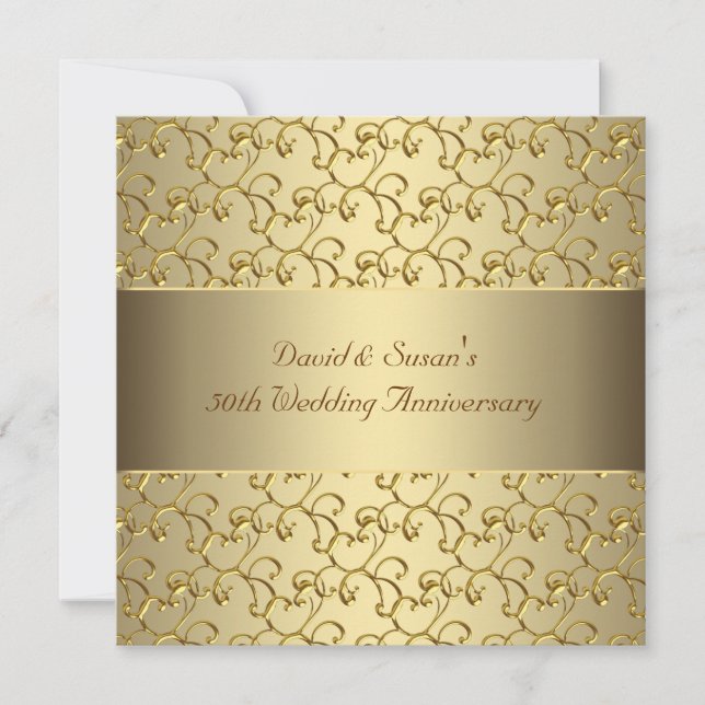 Gold Swirls Gold 50th Wedding Anniversary Party Invitation (Front)