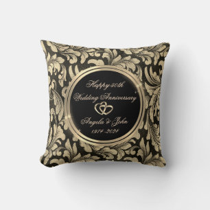 Gold Swirls Gold Rings Anniversary Cushion