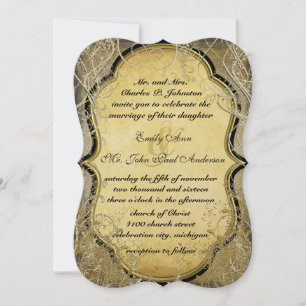 Gold Swirls & Leaves on Burnt Gold Metallic Paper Invitation