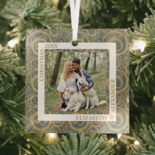 Gold Swirls Photo Glass Tree Decoration