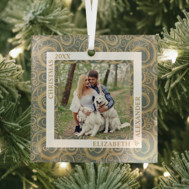 Gold Swirls Photo Glass Tree Decoration (Insitu)