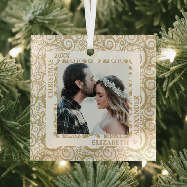 Gold Swirls Photo Glass Tree Decoration (Insitu)