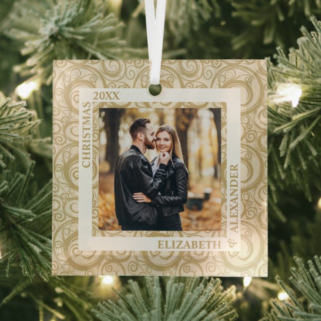 Gold Swirls Photo Ivory Glass Tree Decoration (Insitu)