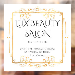 Gold Swirls White Elegant Business Opening Hours Window Cling