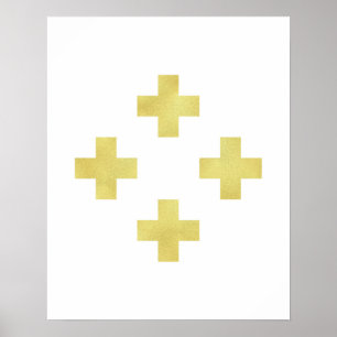 Gold Swiss cross art print Modern minimalist foil