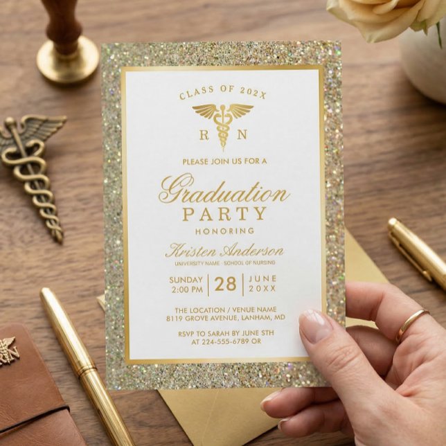 Gold Symbol Nursing School Graduation Party Invitation (Creator Uploaded)