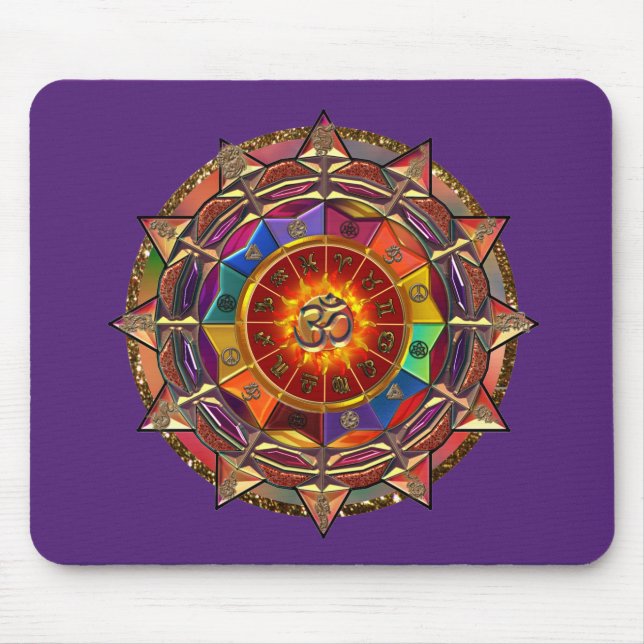 Gold Symbolic Sun Mandala Mouse Mat (Front)
