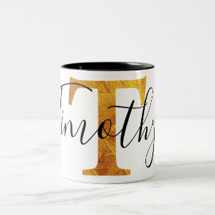 Gold 'T' Monogram w/ Personalised Name Two-Tone Coffee Mug