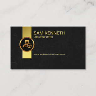 Gold Tab Black Marble Grunge Chauffeur Driver Business Card