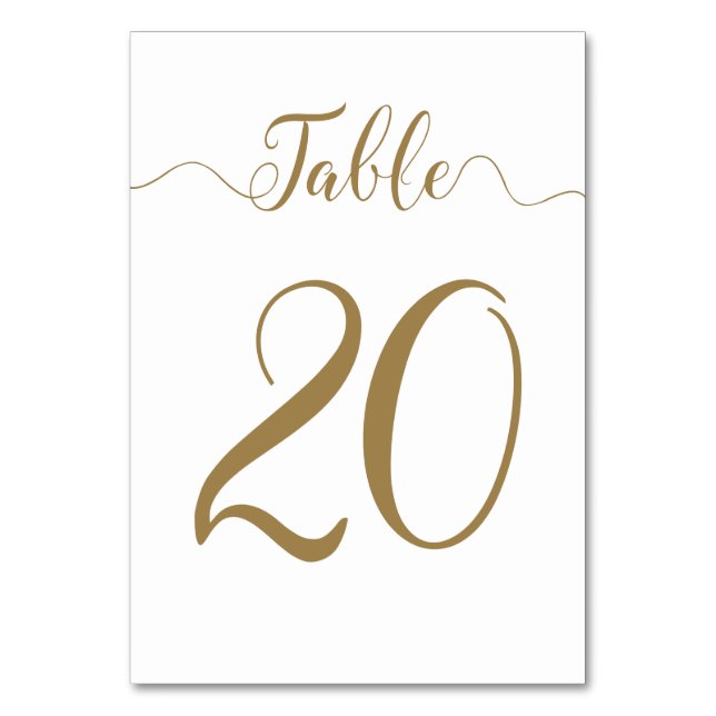 Gold Table Number 20 Wedding Table Cards Numbers (Front)